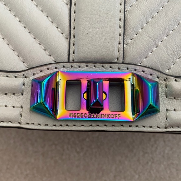 REBECCA MINKOFF WHITE LEATHER CROSSBODY / SHOULDER BAG WITH RAINBOW HARDWARE - Picture 6 of 16
